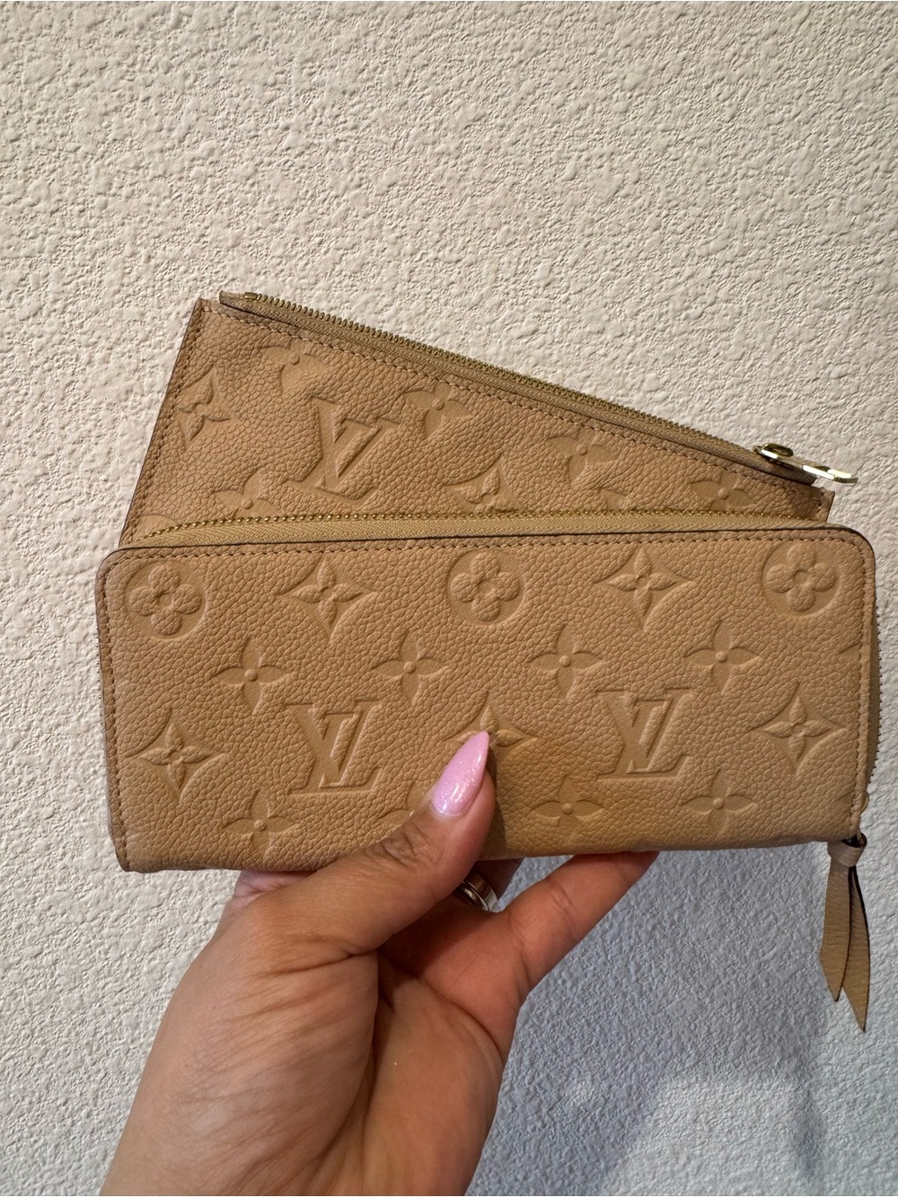 Louis Vuitton Beige Embossed Monogram Zipper Wallet Set